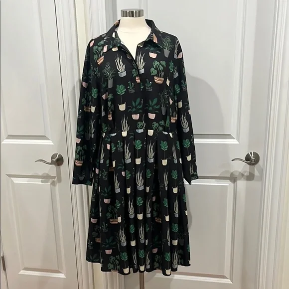 Eloquii Dress Potted Plants Fit & Flare Black Size 22 - Picture 2 of 15